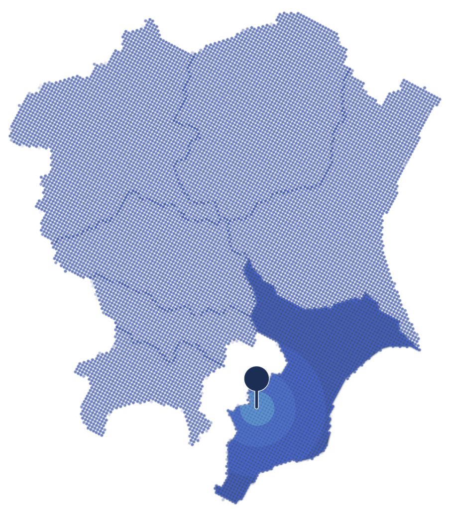 関東の千葉県木更津市にピンを立てている地図